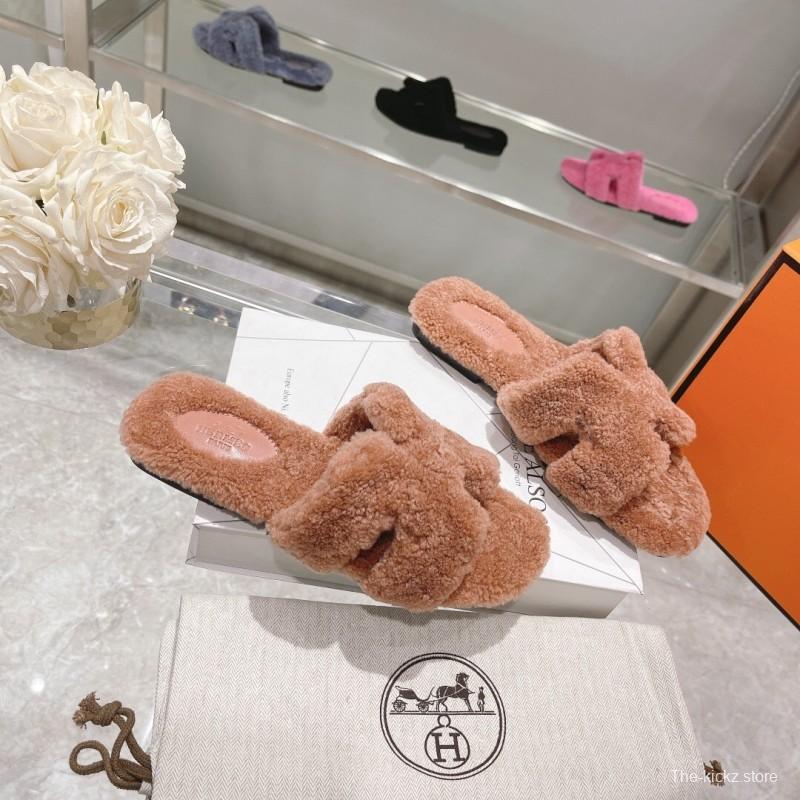 H Teddy Wool Flat Slippers for Autumn/Winter - LY00240