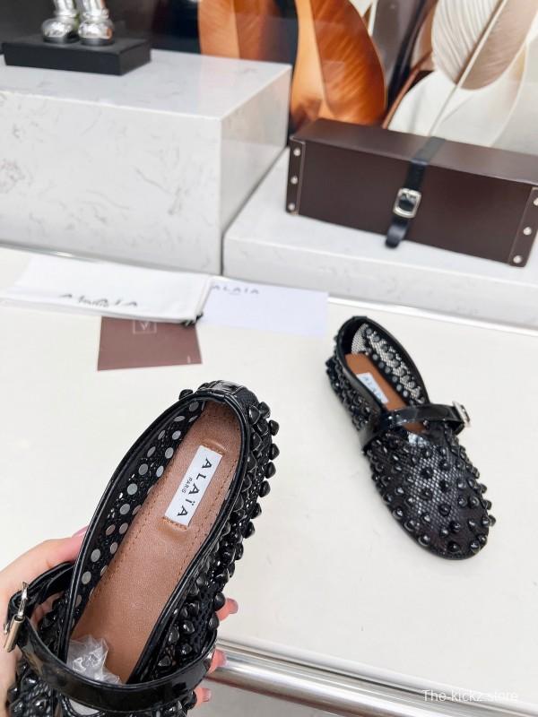 Alaia 2025/SS Beaded Hollow-out Ballet Shoes with Built-in Arch Support - LY00280