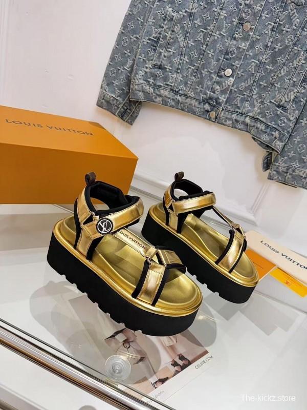 Louis Vuitton 2025/SS Latest High-End Fashion Versatile Sandals with Thick Sole Heightening and Slimming Effect - LY00